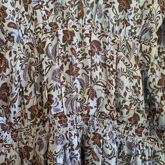 Gap V Neck Sheer Lined Ruched Waist Drop Sleeve Blue Floral Top Blouse 2X - Picture 4 of 10